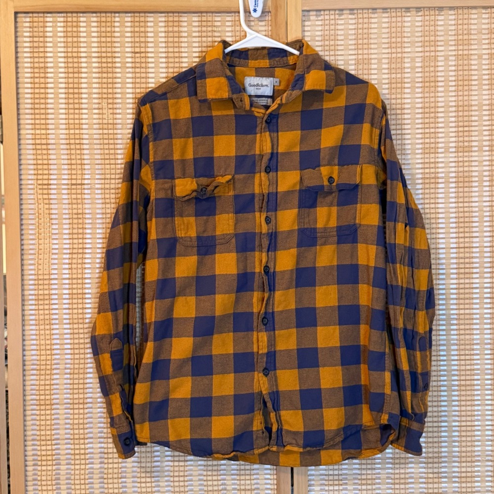 Goodfellow & Co Mens Flannel Shirt Medium Mustard Yellow Navy Buffalo‎ Check M